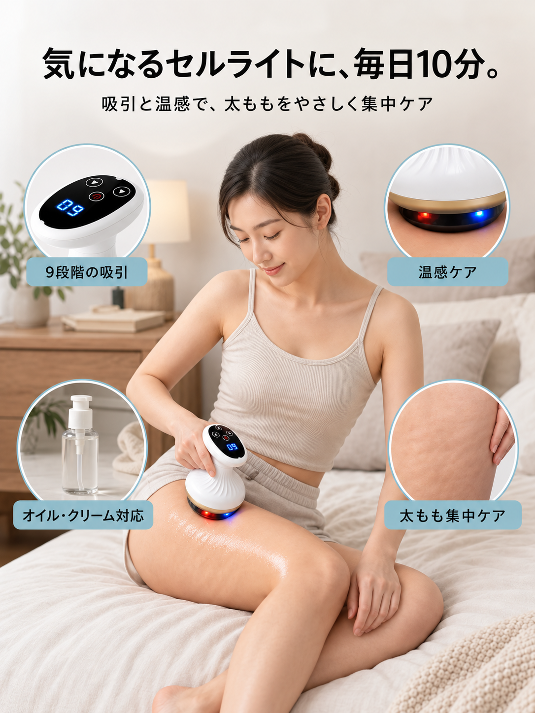 多機能デジタル吸引カッピング 温熱LED搭載 9段階調整 コードレス美容ケア機器