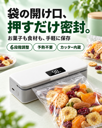 6段階温度調整・充電式ポータブルフードシーラー